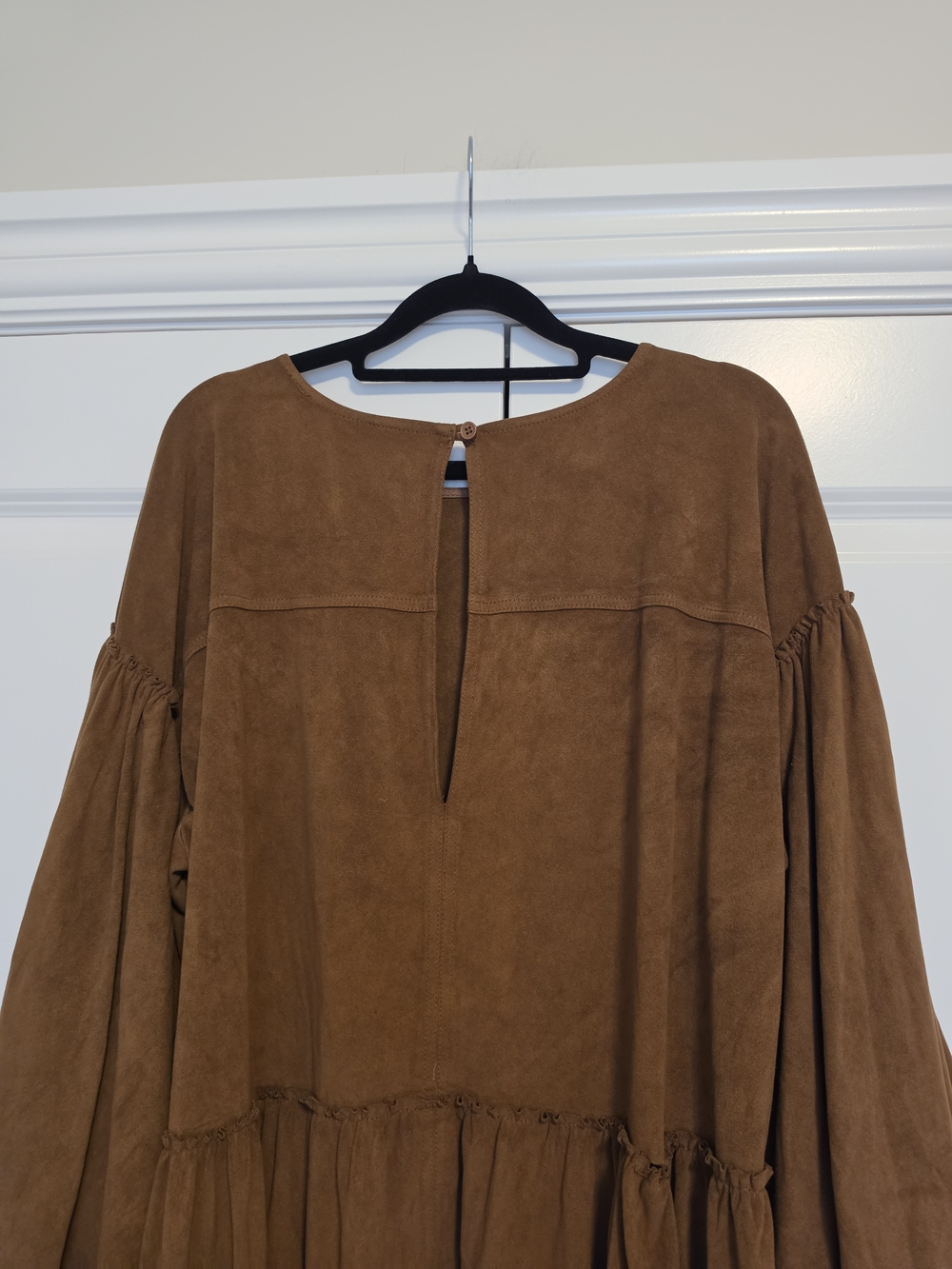 FREE PEOPLE ABBIE VEGAN SUEDE MINI DRESS BROWN SIZE L OVERSIZED BOHO - Picture 12 of 15